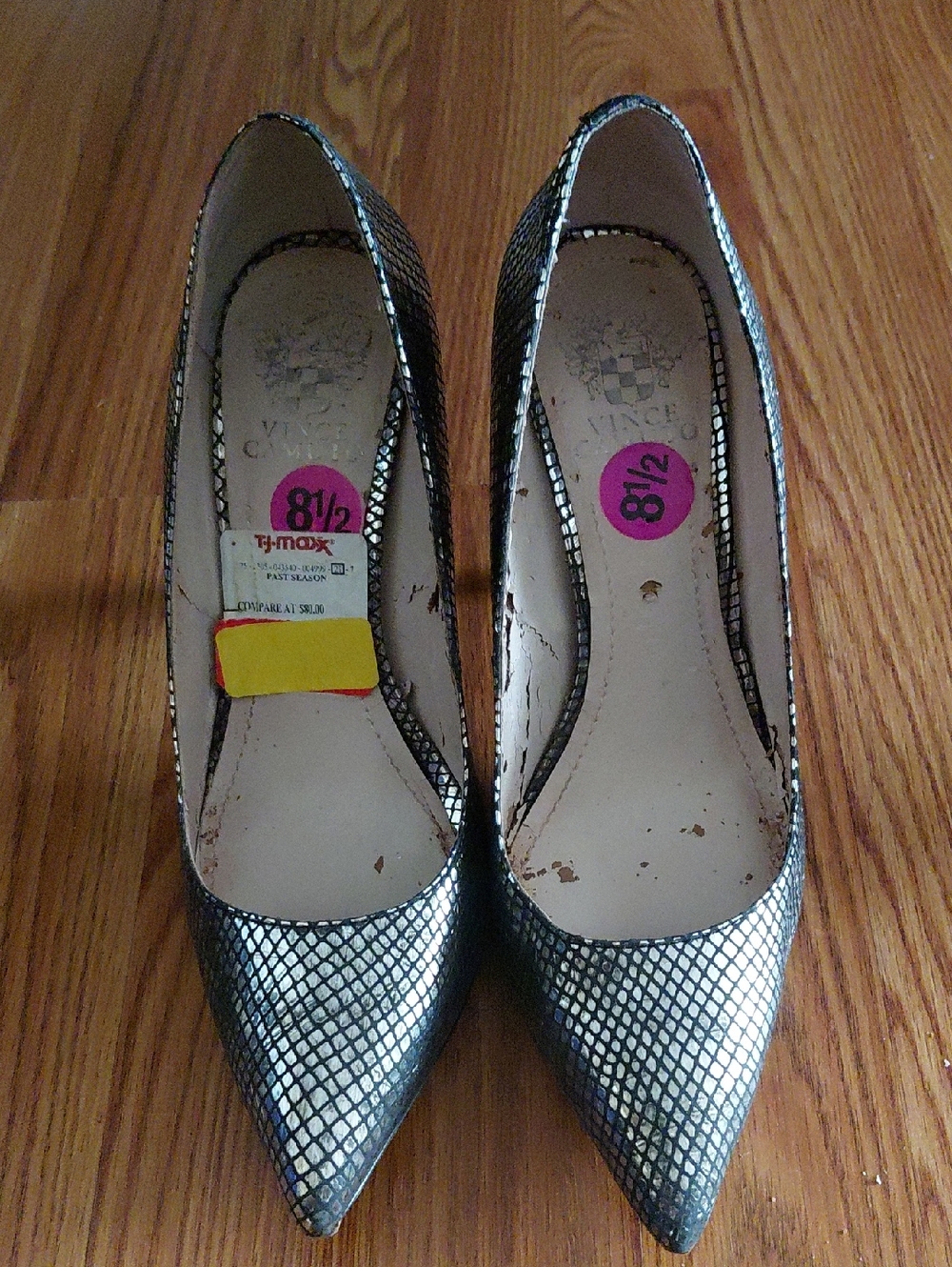 Vince Camuto Metallic Silver Snakeskin Pointed-Toe Pumps
